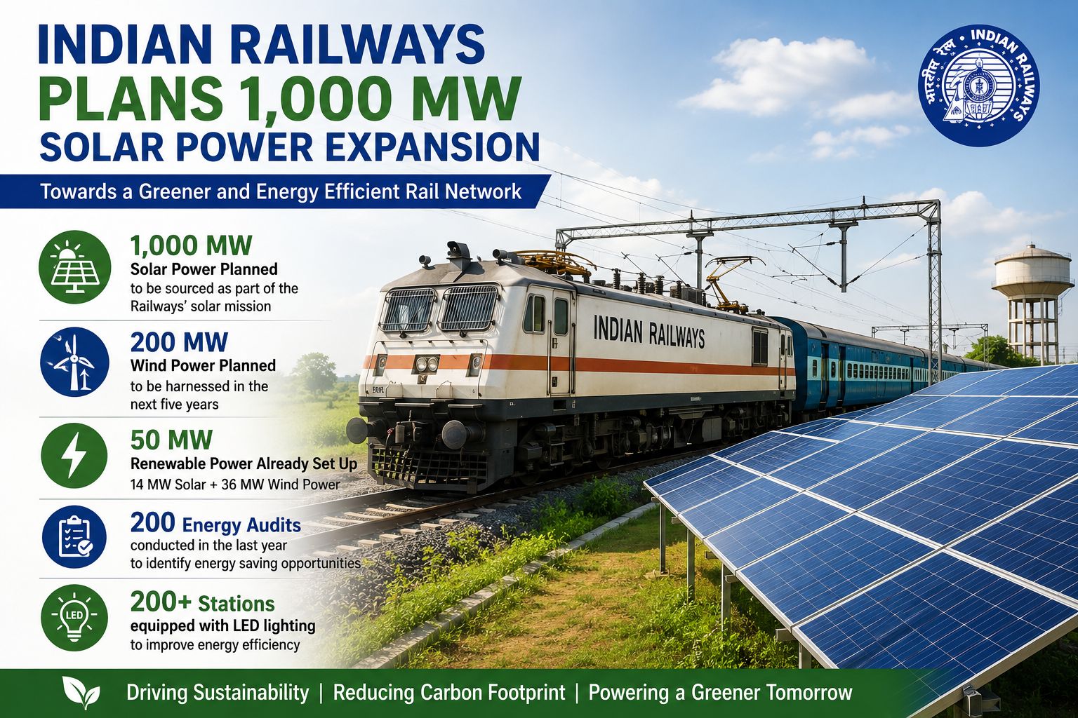 Indian Railways Plans 1,000 MW Solar Power Expansion to Boost Renewable Energy Use