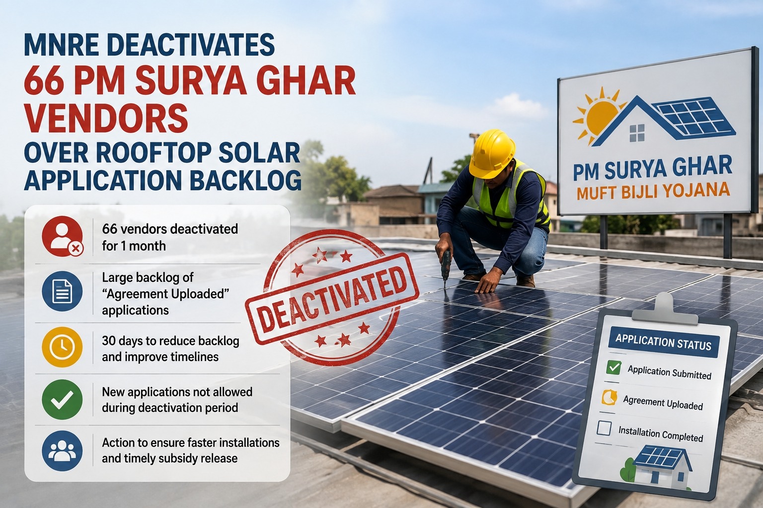 MNRE Deactivates 66 PM Surya Ghar Vendors Over Rooftop Solar Application Backlog