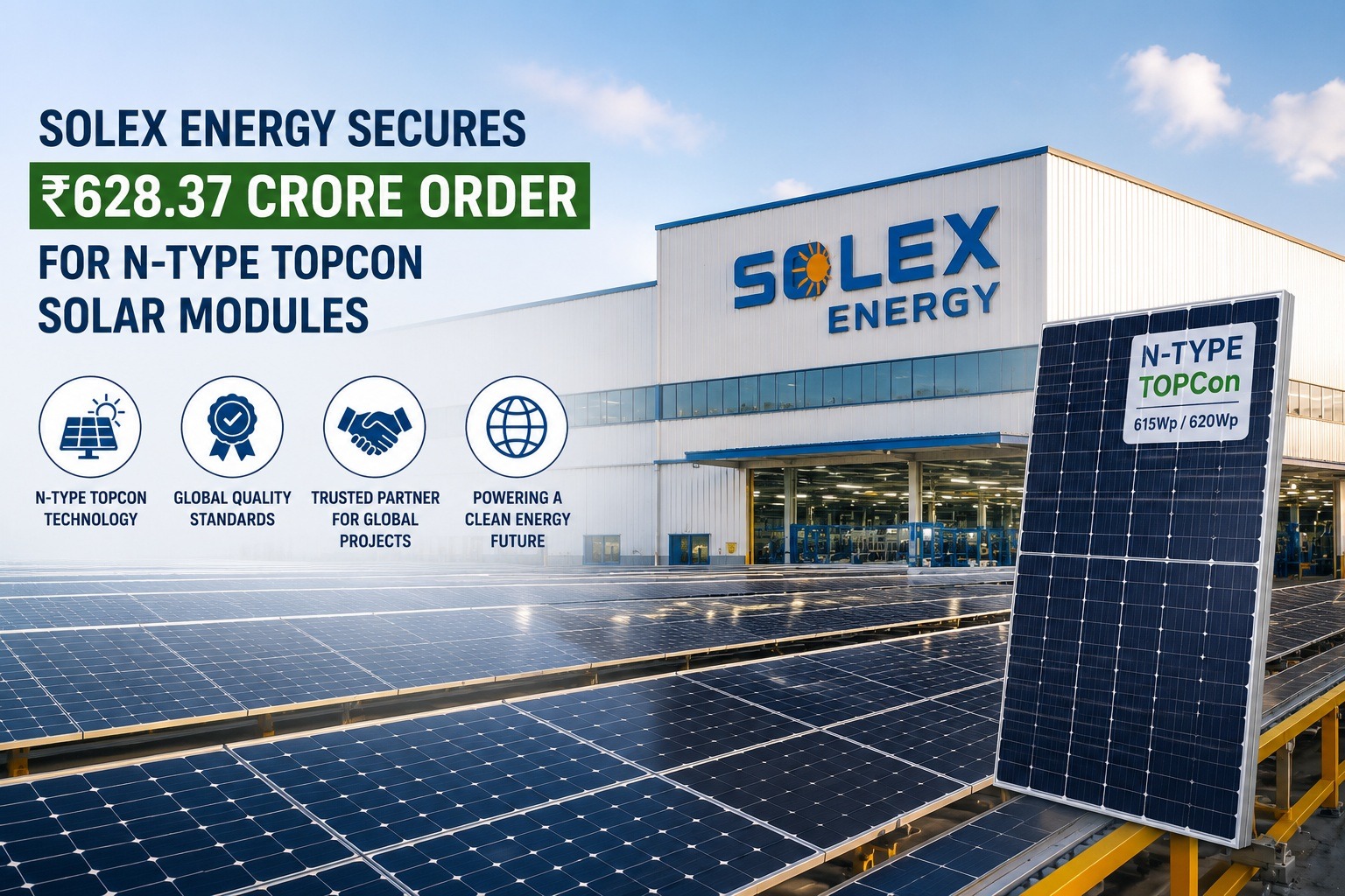 Solex Energy Secures ₹628 Crore Order for N-Type TOPCon Solar Modules