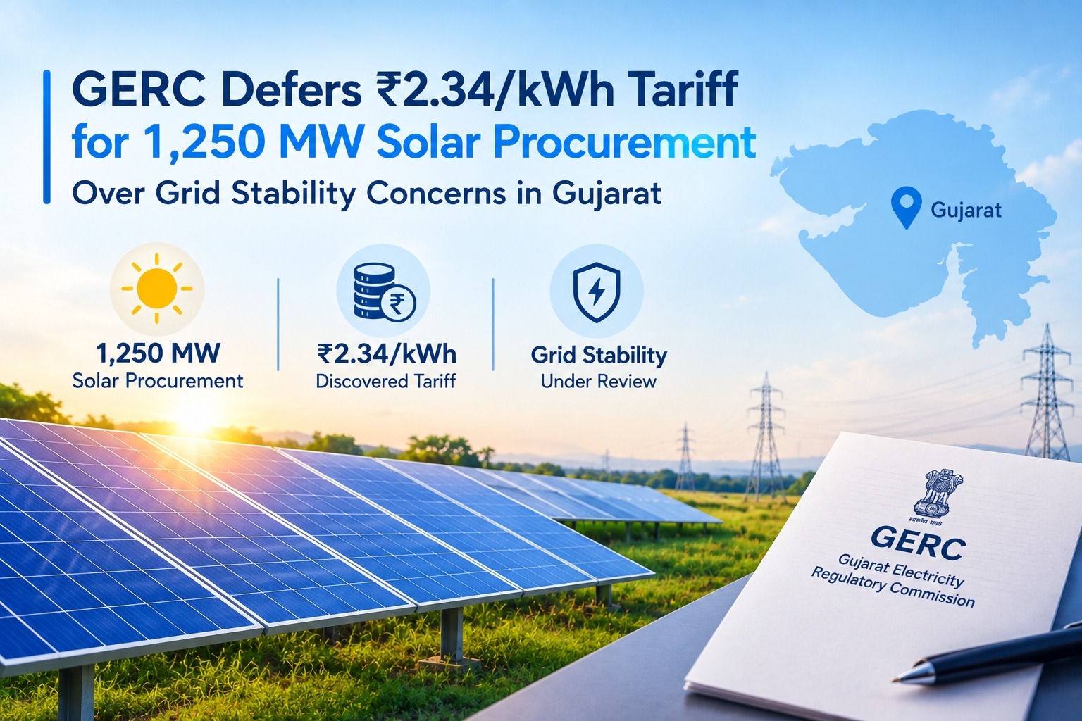 GERC Defers ₹2.34/kWh Tariff for 1,250 MW Solar Procurement Over Grid Stability Concerns in Gujarat