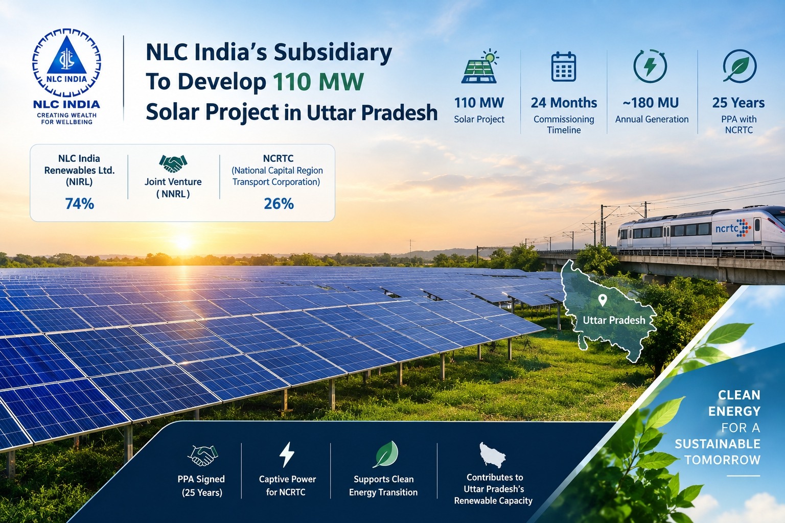 NLC India’s Subsidiary To Develop 110 MW Solar Project In Uttar Pradesh